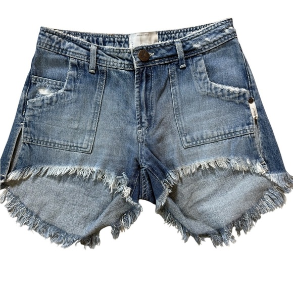 OneTeaspoon Bandit Denim Shorts Size 26 Distressed Frayed Hem High/Low high Rise - Picture 2 of 5